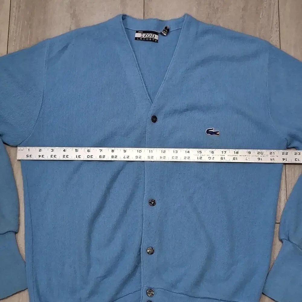 Vtg 70’s Izod Lacoste Men’s L Cardigan Sky Blue Sweater USA Button Kurt Cobain